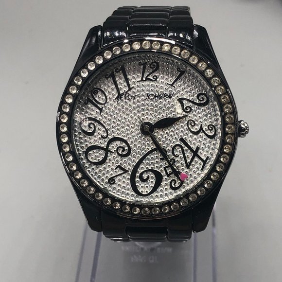 Betsey Johnson Accessories - Betsey Johnson Watch Women Black Crystal Bezel Silver Dial  7.25"
